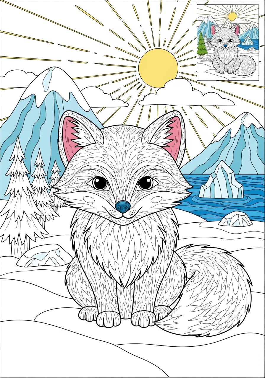 advanced animals Arctic/Polar & Unique Birds/Marsupials arctic fox kids coloring page 1