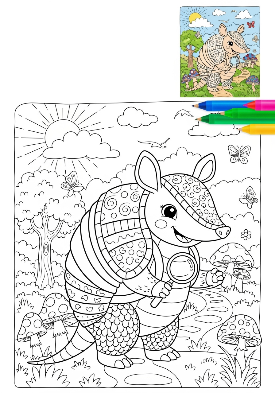 advanced animals Arctic/Polar & Unique Birds/Marsupials armadillo kids coloring page 0