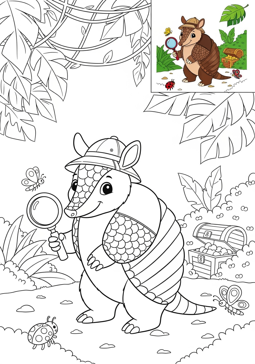 advanced animals Arctic/Polar & Unique Birds/Marsupials armadillo kids coloring page 1
