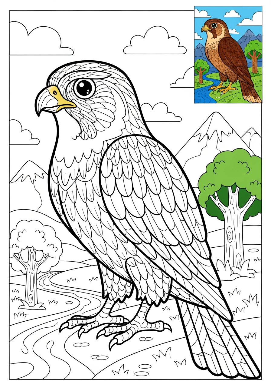 advanced animals Arctic/Polar & Unique Birds/Marsupials falcon kids coloring page 0
