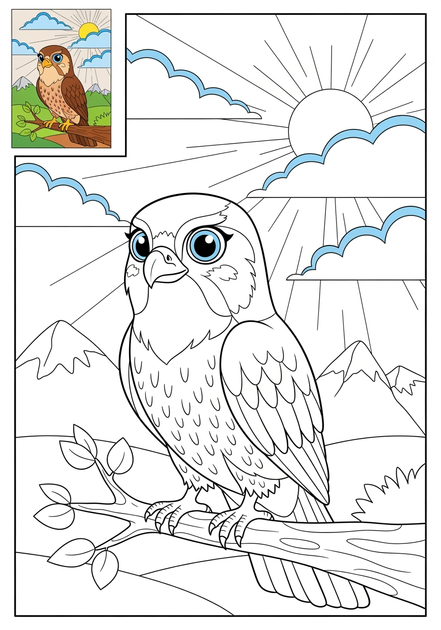 advanced animals Arctic/Polar & Unique Birds/Marsupials falcon kids coloring page 1