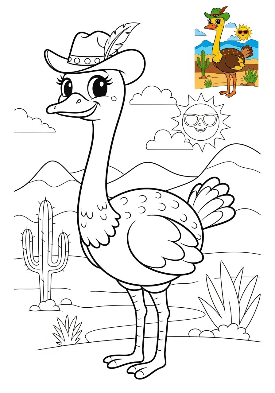 advanced animals Arctic/Polar & Unique Birds/Marsupials ostrich kids coloring page 0