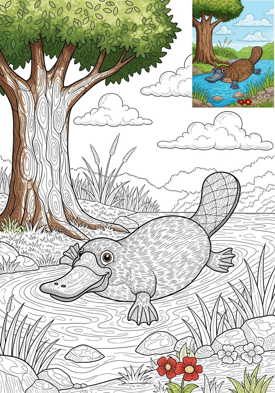 advanced animals Arctic/Polar & Unique Birds/Marsupials platypus kids coloring page 1