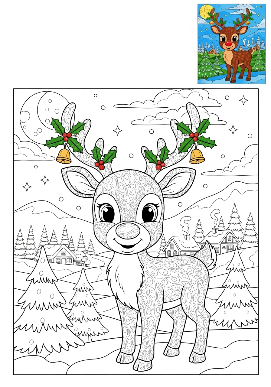 advanced animals Arctic/Polar & Unique Birds/Marsupials reindeer kids coloring page 1