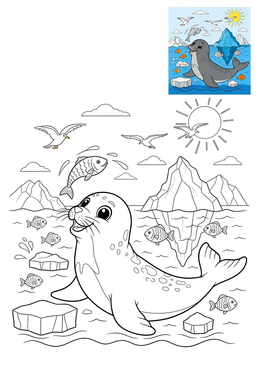 advanced animals Arctic/Polar & Unique Birds/Marsupials seal kids coloring page 0