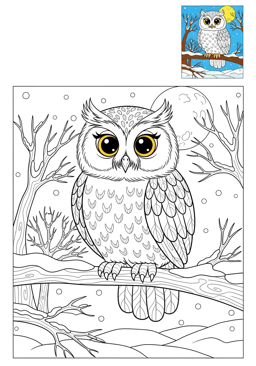 advanced animals Arctic/Polar & Unique Birds/Marsupials snowy owl kids coloring page 0