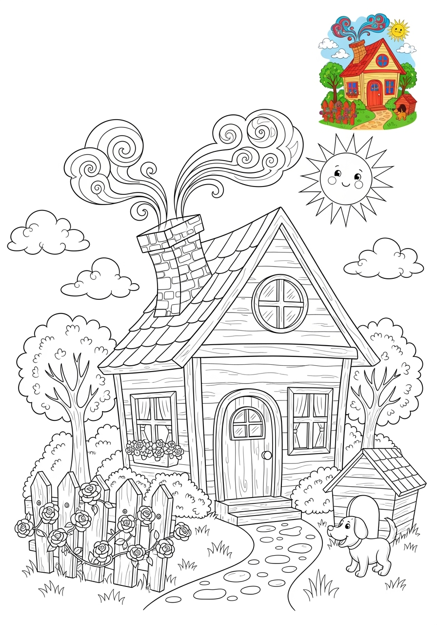 advanced buildings and places Community Buildings house kids coloring page 0