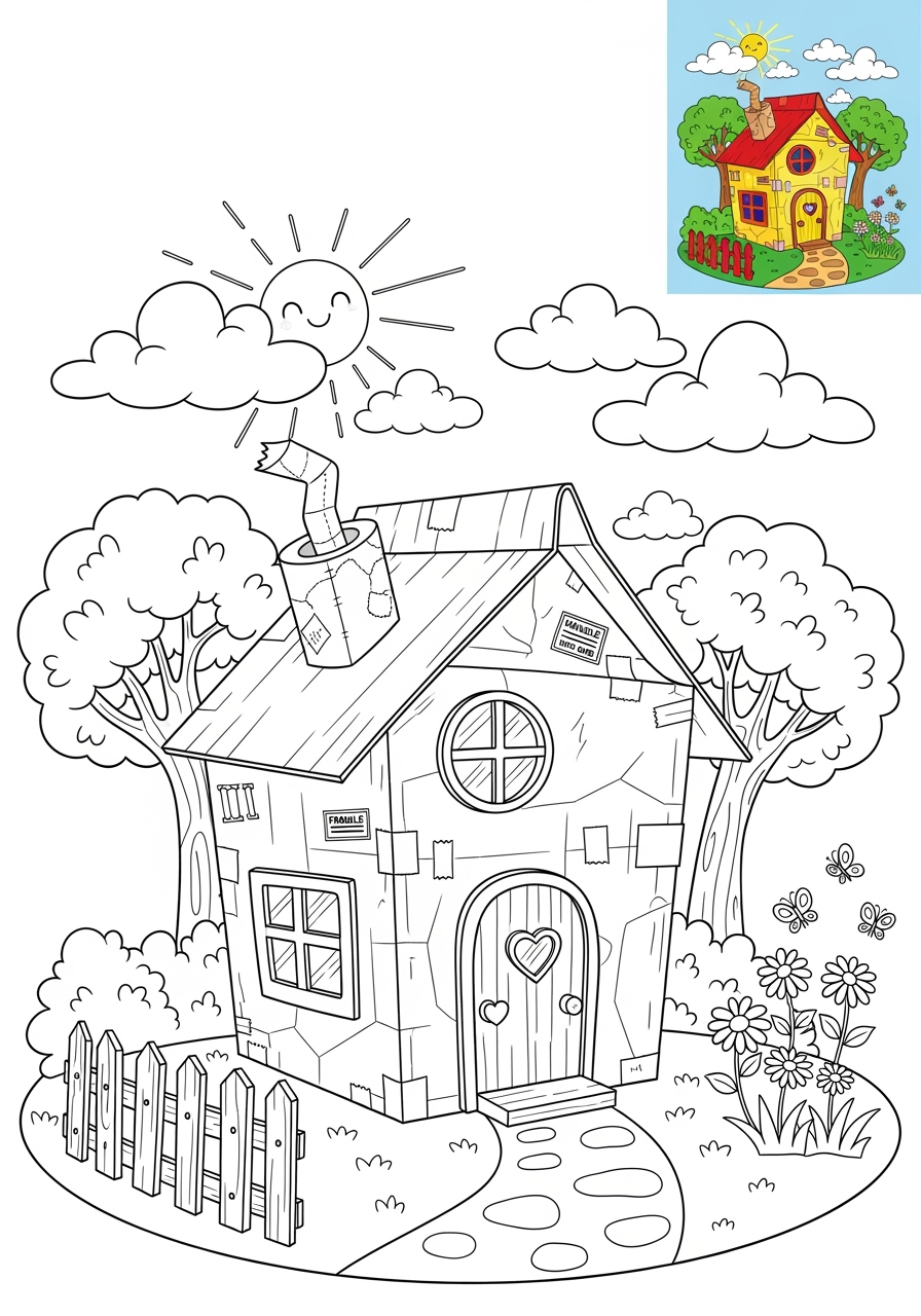 advanced buildings and places Community Buildings house kids coloring page 1