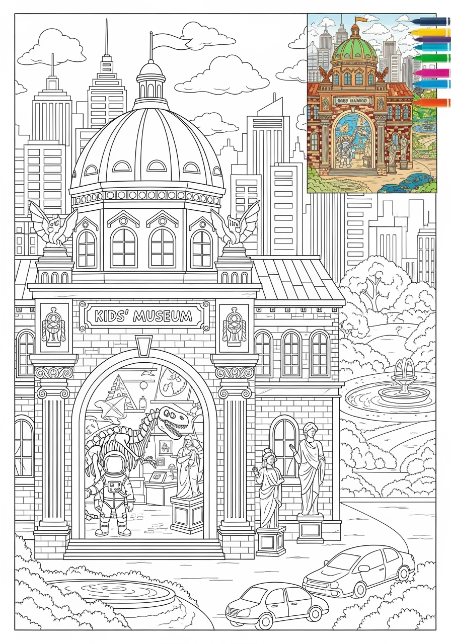 advanced buildings and places Community Buildings museum kids coloring page 0