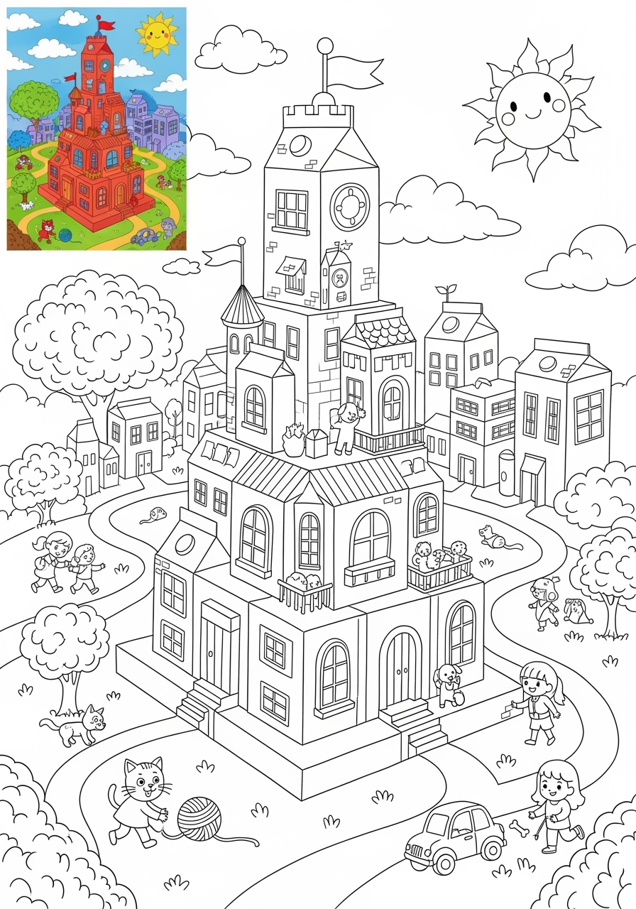 advanced buildings and places Landmarks monument kids coloring page 0