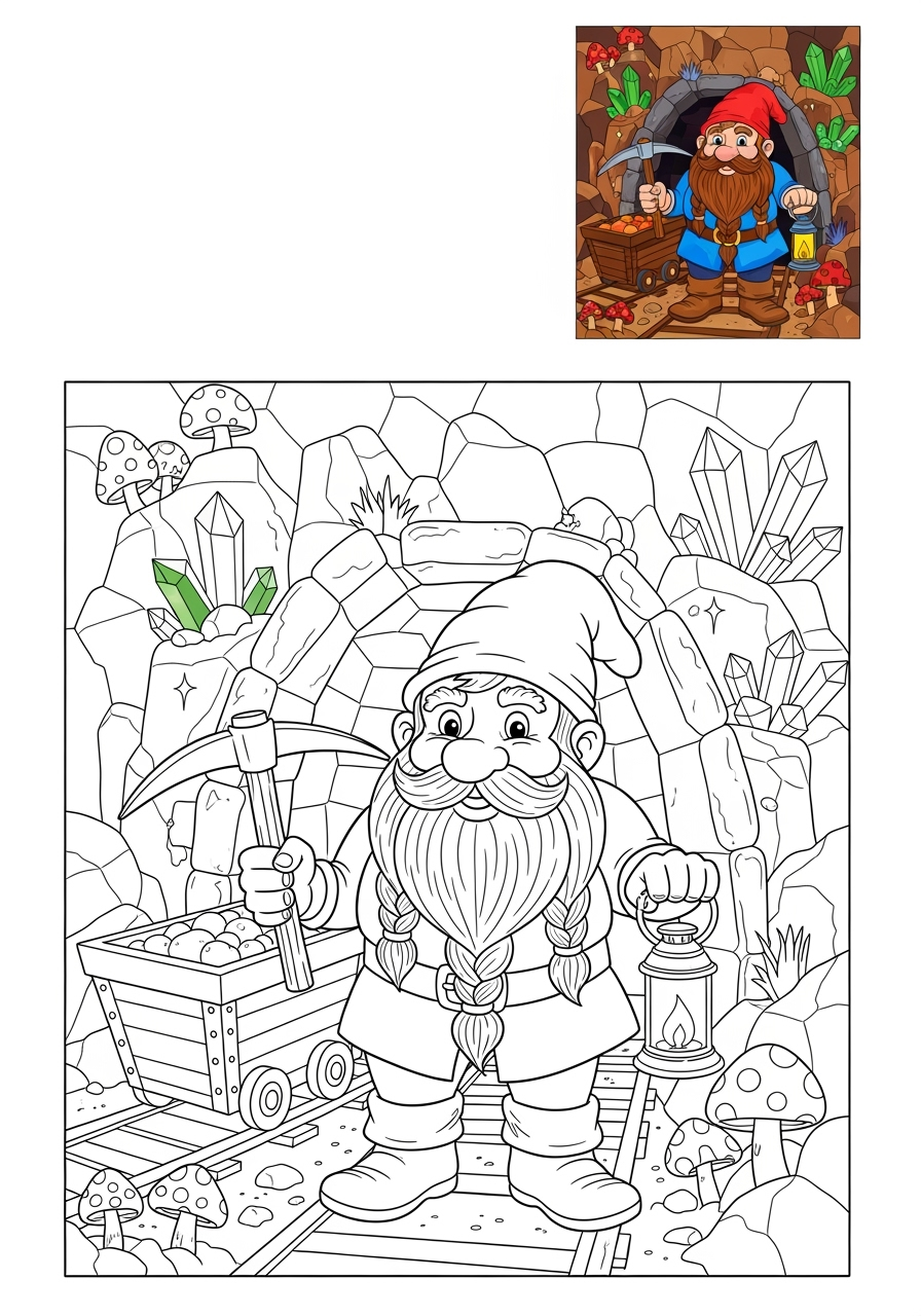 advanced fantasy and fairy tales Characters dwarf kids coloring page 0