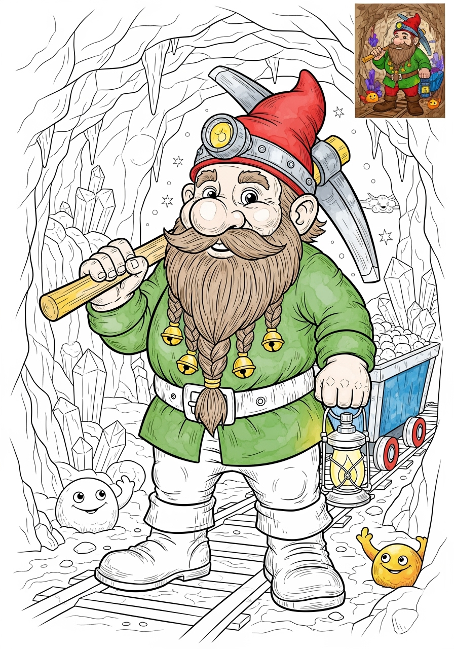 advanced fantasy and fairy tales Characters dwarf kids coloring page 1