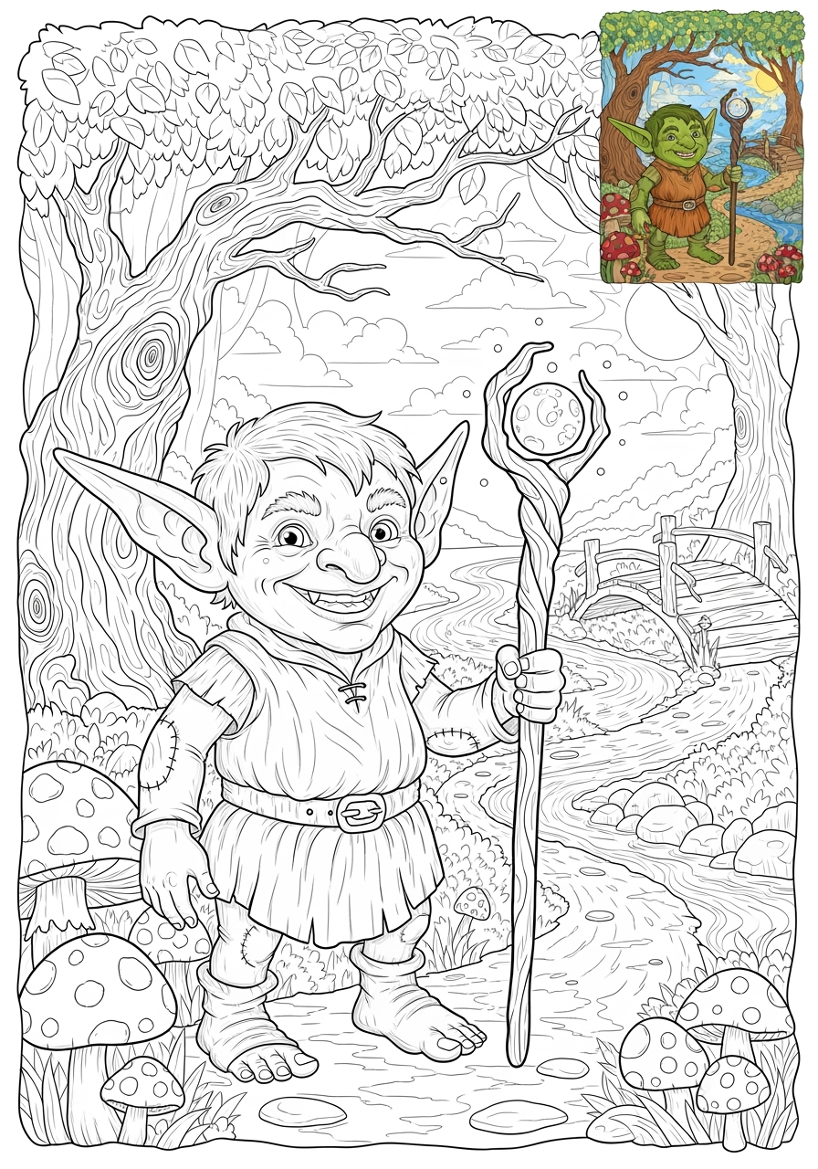 advanced fantasy and fairy tales Characters goblin kids coloring page 1