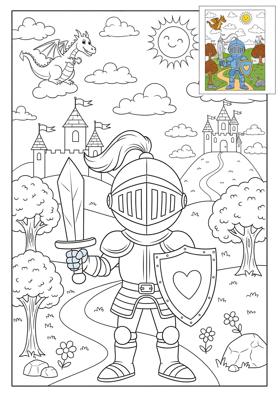 advanced fantasy and fairy tales Characters knight kids coloring page 0