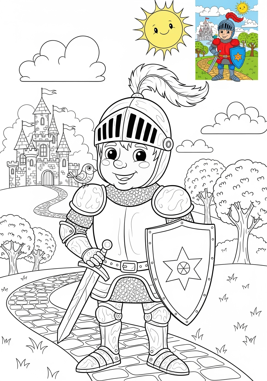advanced fantasy and fairy tales Characters knight kids coloring page 1