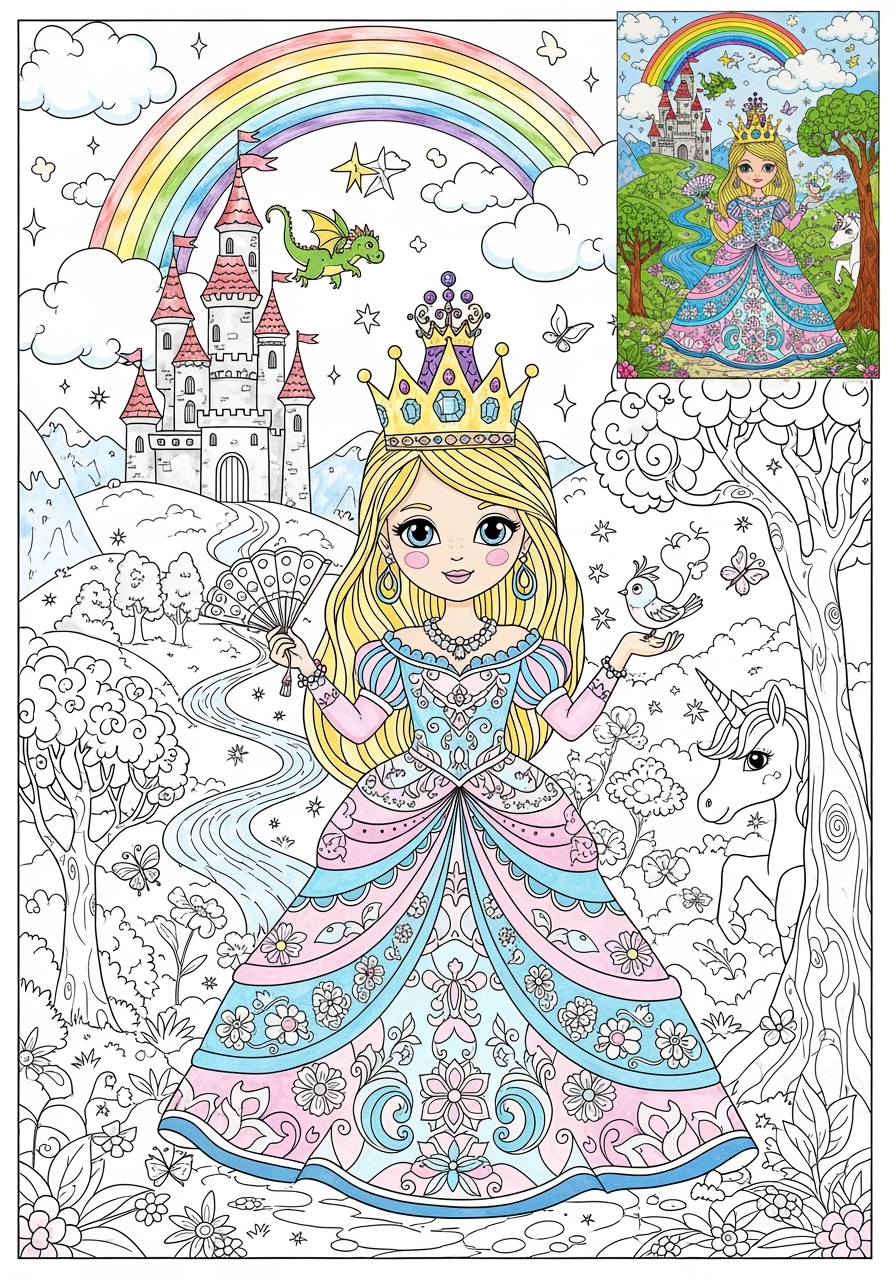 advanced fantasy and fairy tales Characters princess kids coloring page 0