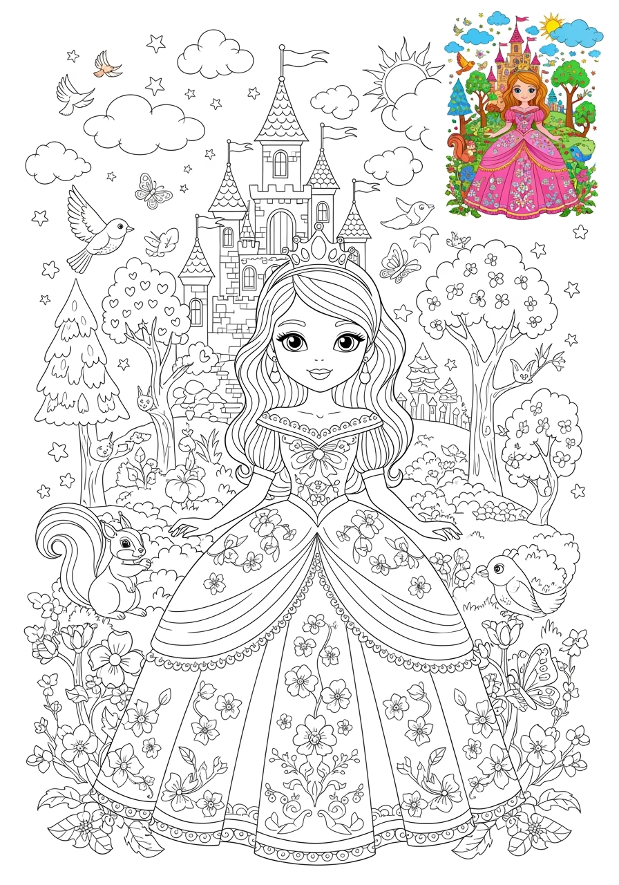 advanced fantasy and fairy tales Characters princess kids coloring page 1