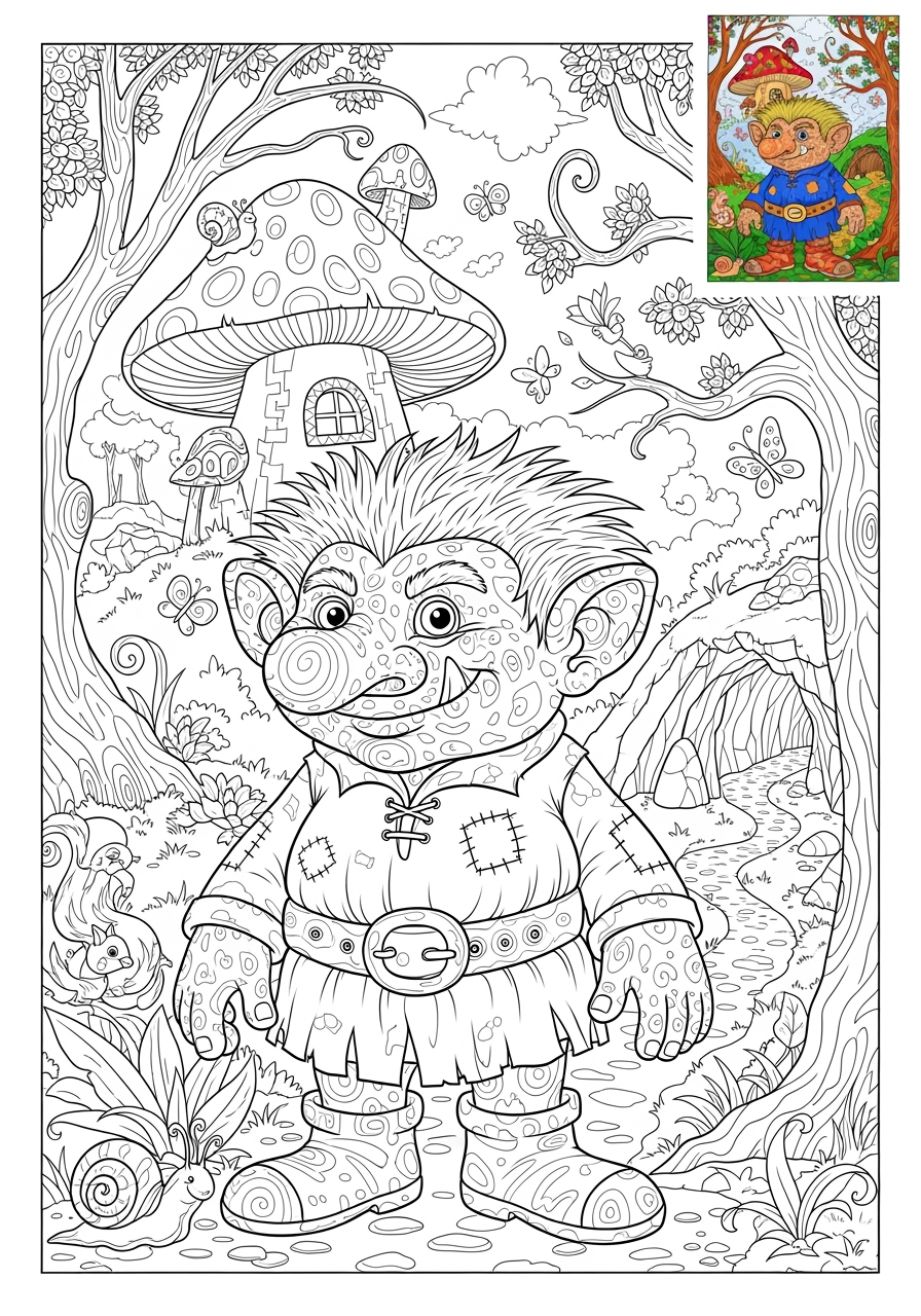 advanced fantasy and fairy tales Characters troll kids coloring page 0
