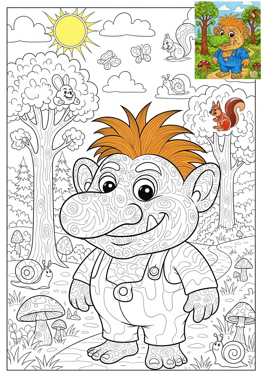 advanced fantasy and fairy tales Characters troll kids coloring page 1