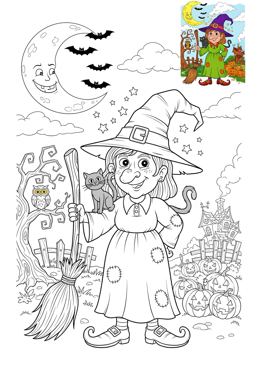 advanced fantasy and fairy tales Characters witch kids coloring page 0