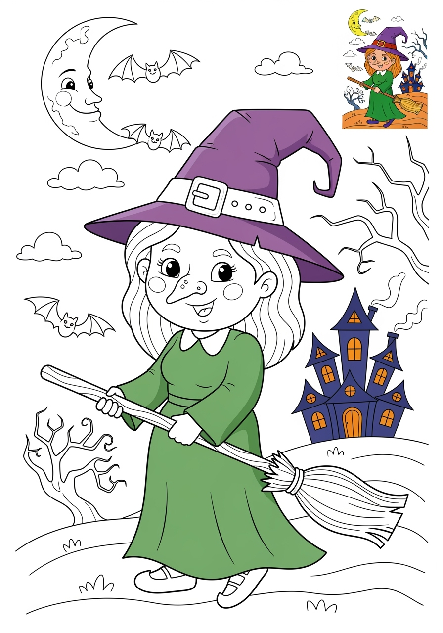 advanced fantasy and fairy tales Characters witch kids coloring page 1