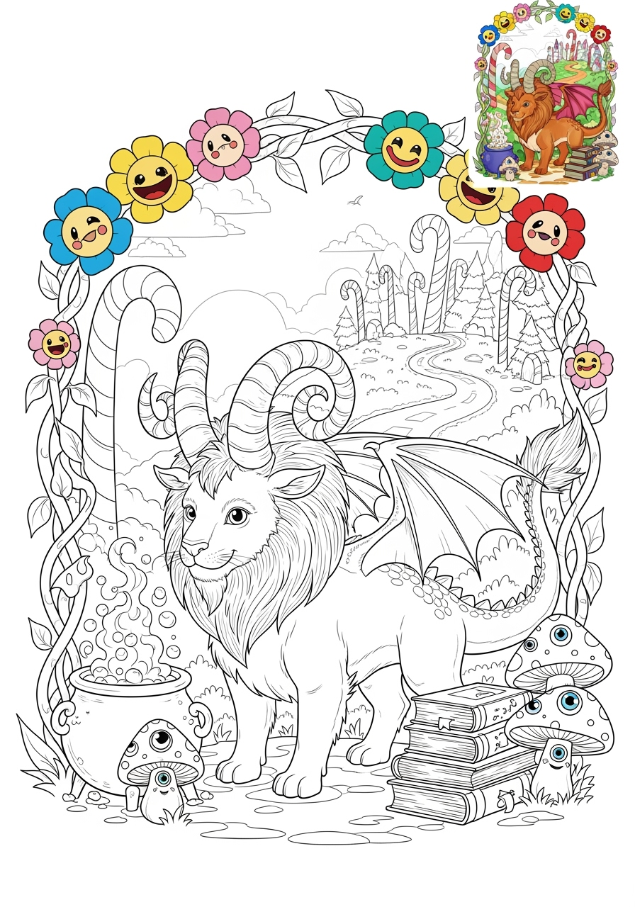 advanced fantasy and fairy tales Creatures chimera kids coloring page 0