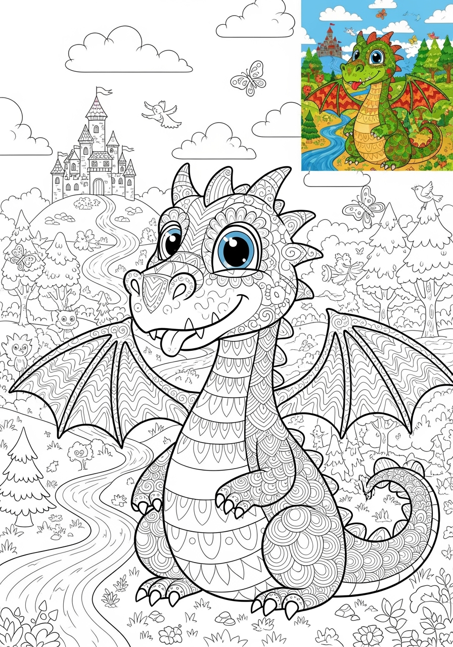 advanced fantasy and fairy tales Creatures dragon kids coloring page 0