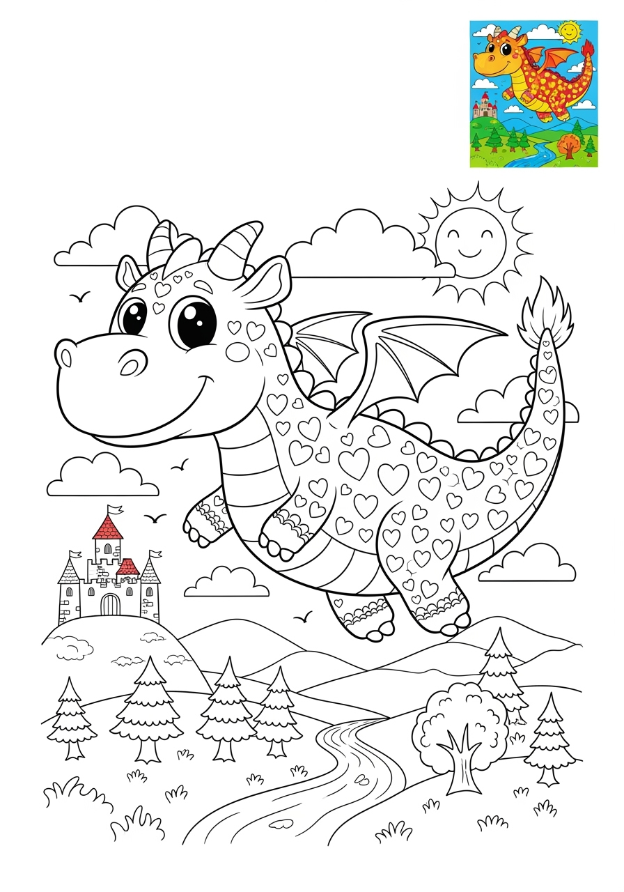 advanced fantasy and fairy tales Creatures dragon kids coloring page 1