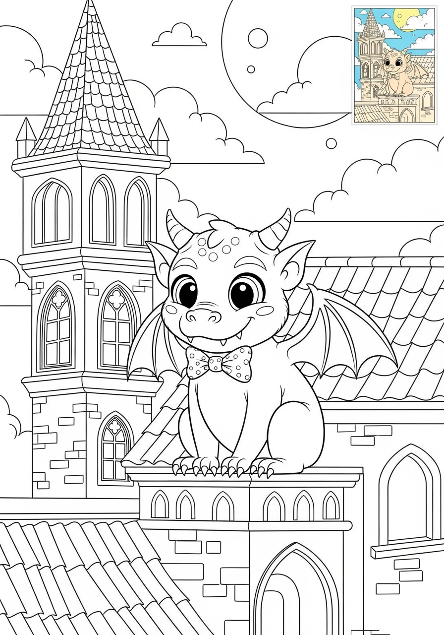 advanced fantasy and fairy tales Creatures gargoyle kids coloring page 0