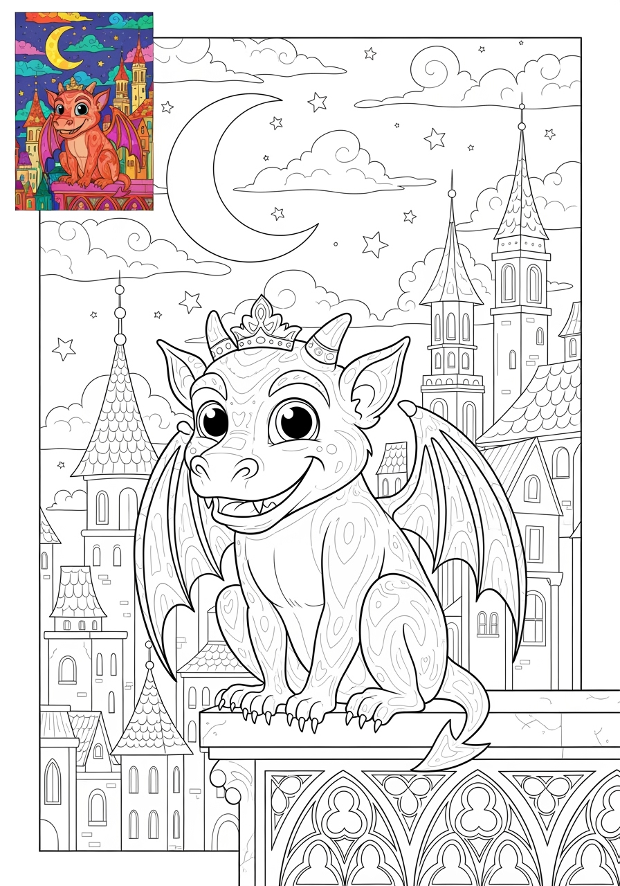 advanced fantasy and fairy tales Creatures gargoyle kids coloring page 1