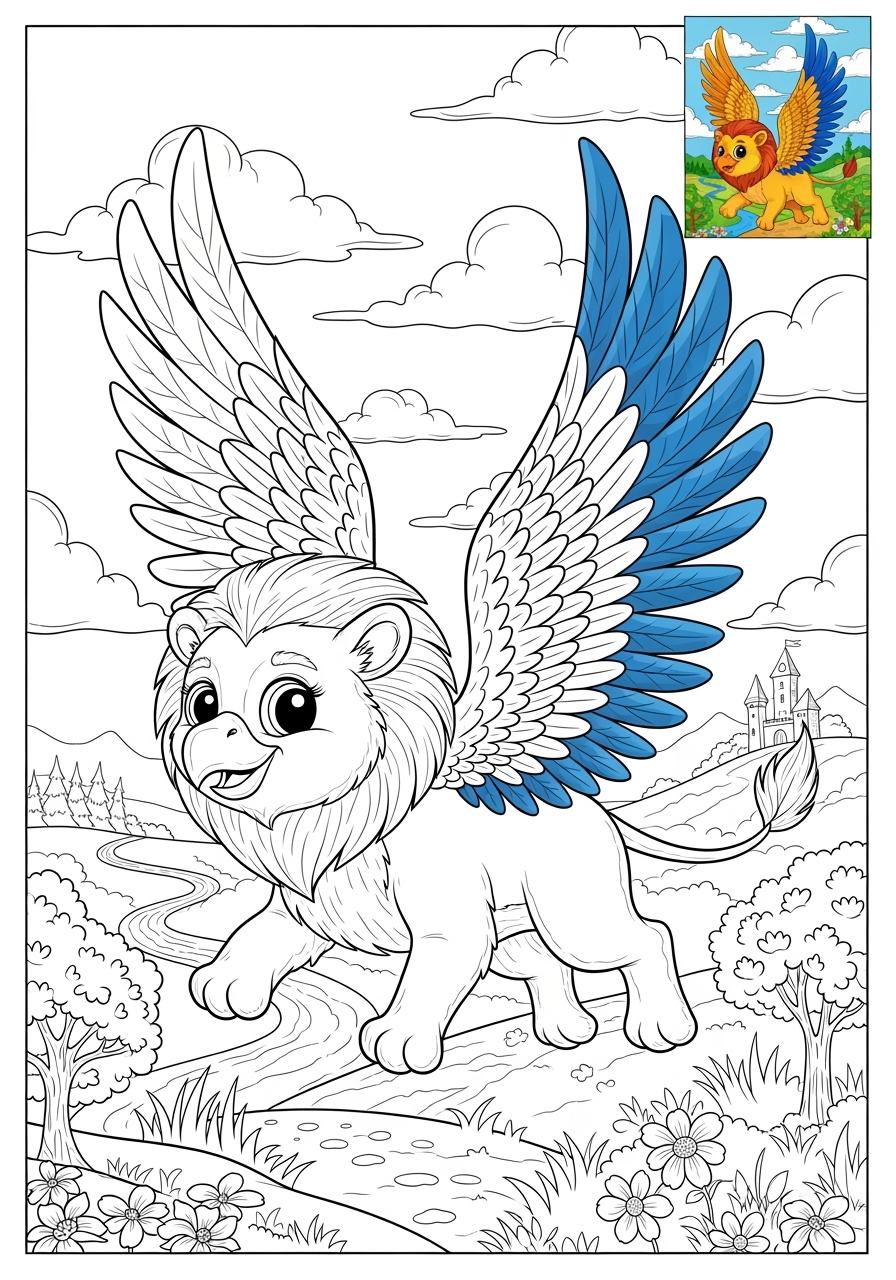 advanced fantasy and fairy tales Creatures griffin kids coloring page 0
