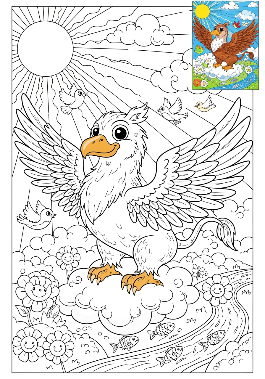 advanced fantasy and fairy tales Creatures griffin kids coloring page 1