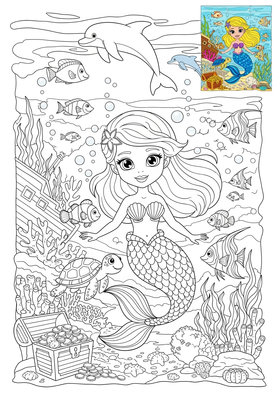 advanced fantasy and fairy tales Creatures mermaid kids coloring page 1