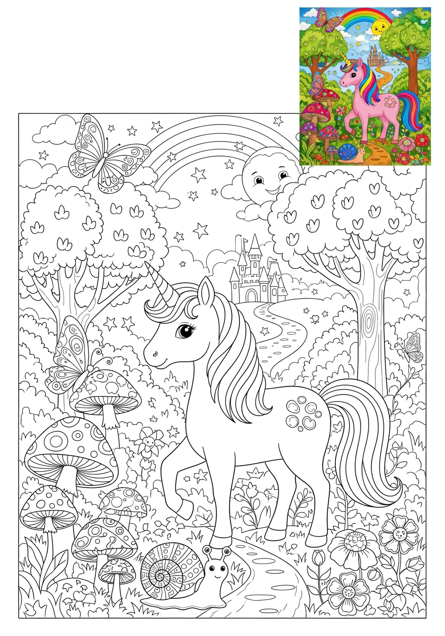 advanced fantasy and fairy tales Creatures unicorn kids coloring page 0