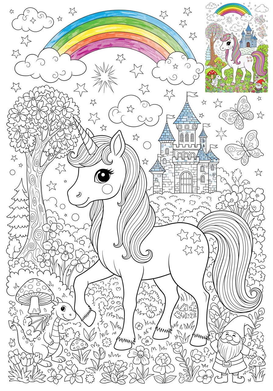 advanced fantasy and fairy tales Creatures unicorn kids coloring page 1