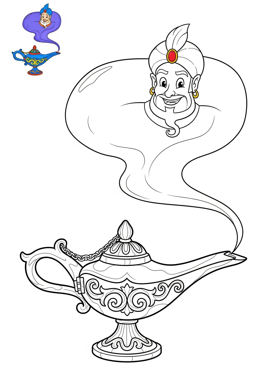 advanced fantasy and fairy tales Magic & Objects genie lamp kids coloring page 0