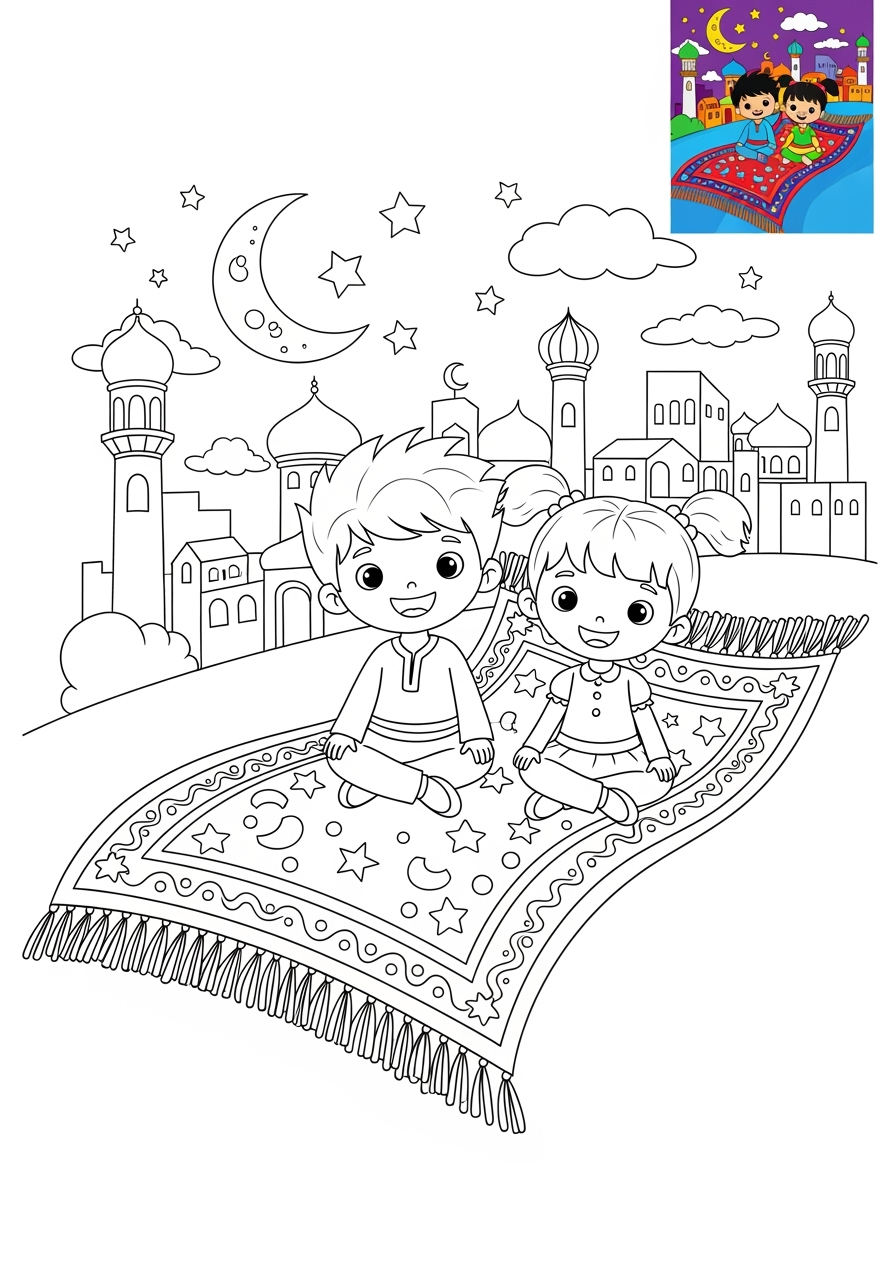 advanced fantasy and fairy tales Magic & Objects magic carpet kids coloring page 0