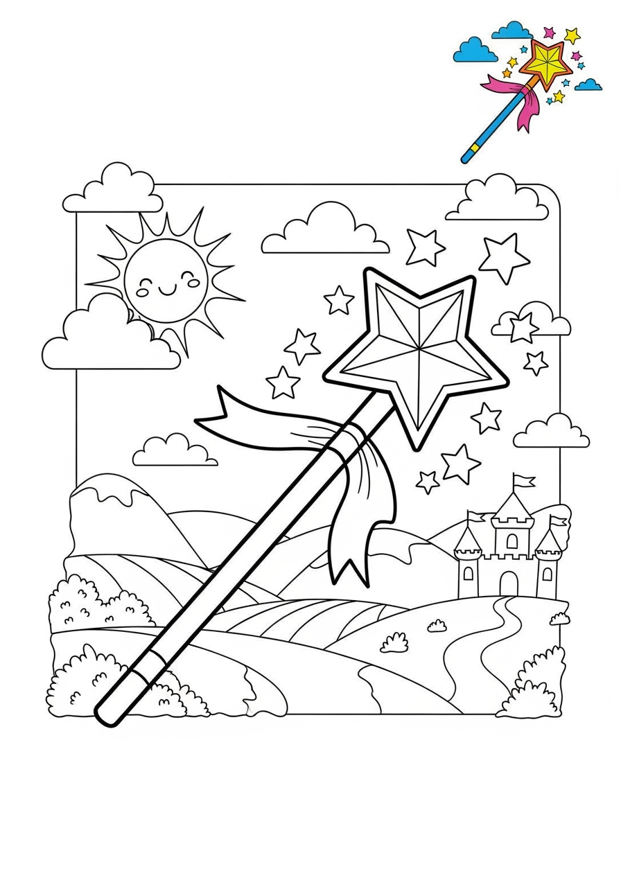 advanced fantasy and fairy tales Magic & Objects magic wand kids coloring page 0