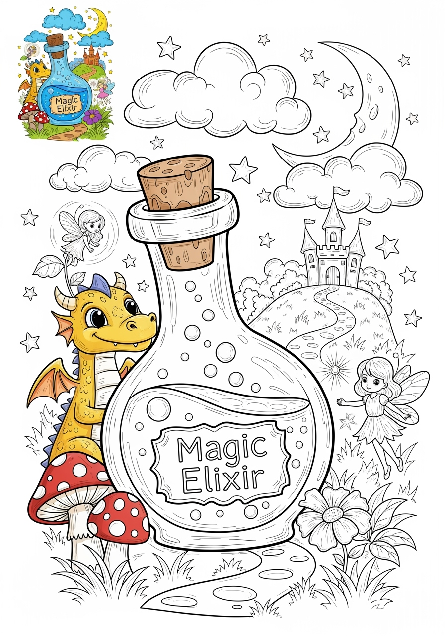 advanced fantasy and fairy tales Magic & Objects potion kids coloring page 0