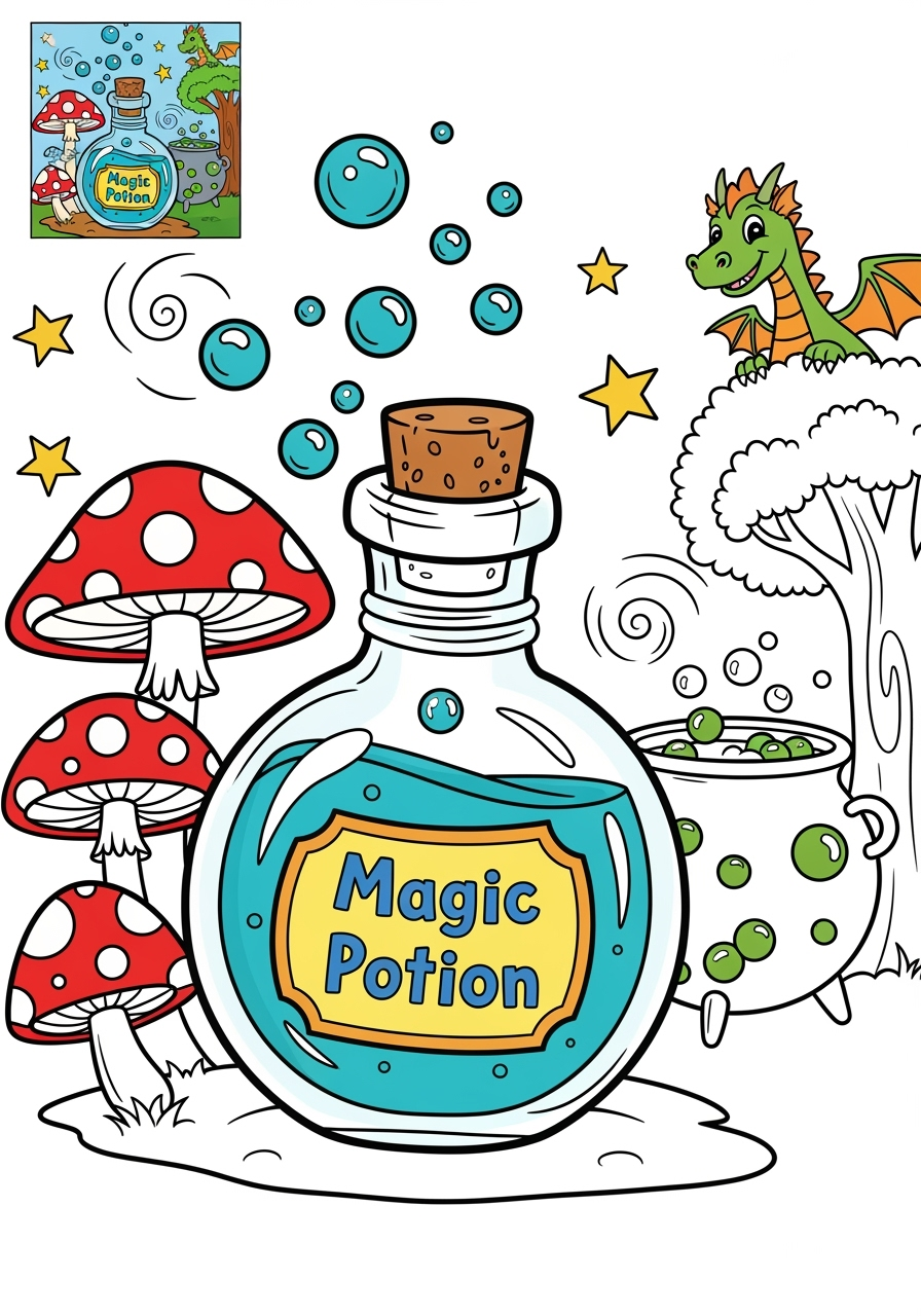 advanced fantasy and fairy tales Magic & Objects potion kids coloring page 1