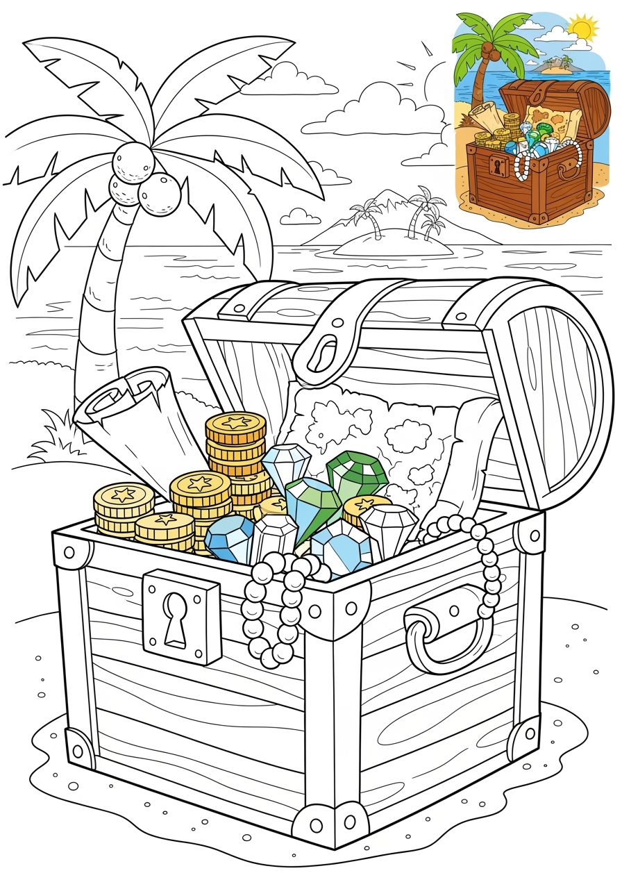 advanced fantasy and fairy tales Magic & Objects treasure chest kids coloring page 0