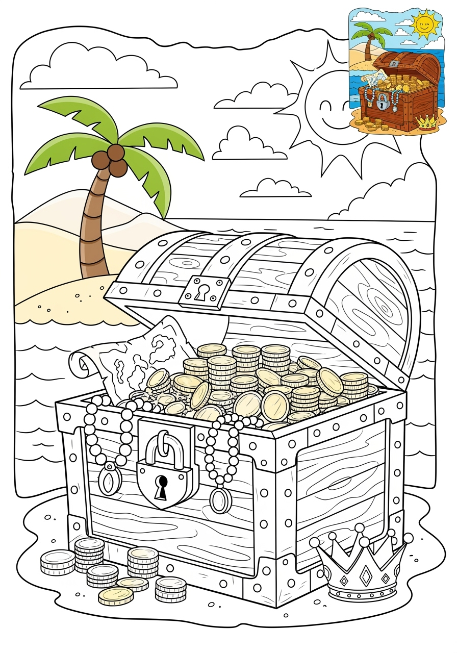 advanced fantasy and fairy tales Magic & Objects treasure chest kids coloring page 1