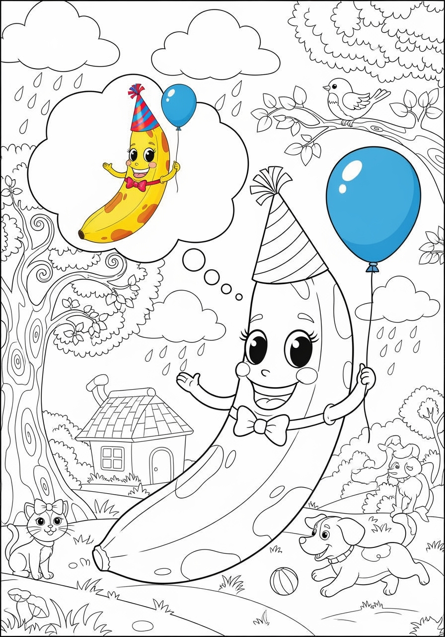 advanced food and treats Fruits banana kids coloring page 0