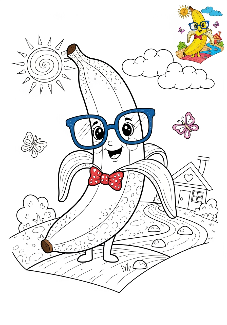 advanced food and treats Fruits banana kids coloring page 1