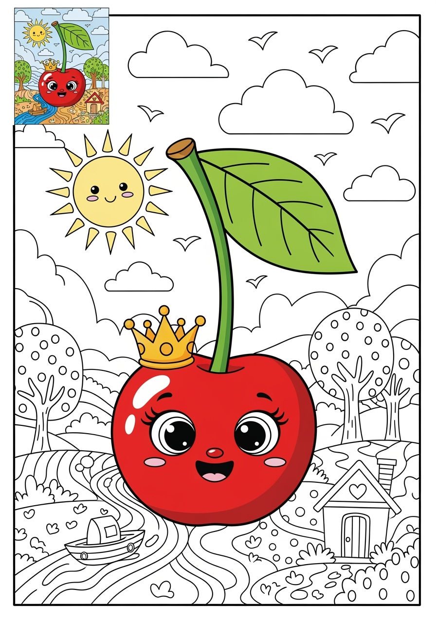 advanced food and treats Fruits cherry kids coloring page 1