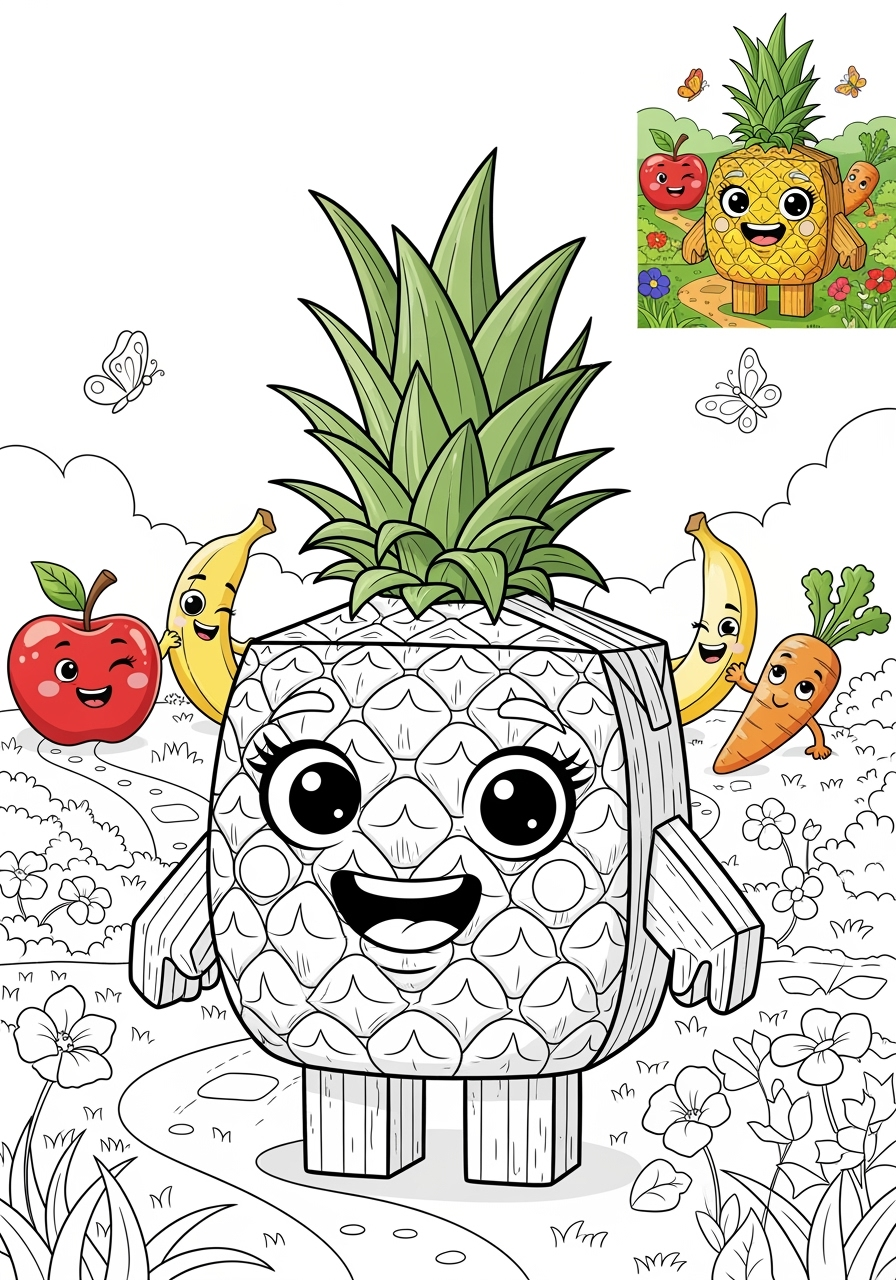 advanced food and treats Fruits pineapple kids coloring page 0