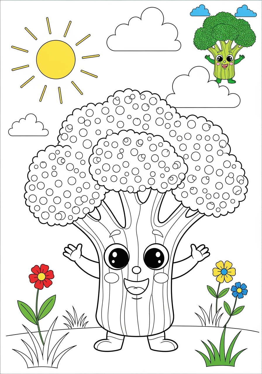 advanced food and treats Vegetables broccoli kids coloring page 1