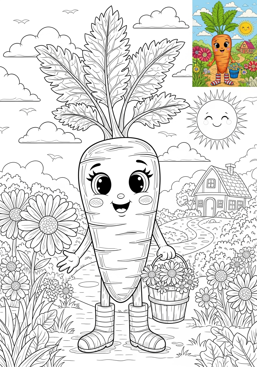 advanced food and treats Vegetables carrot kids coloring page 1