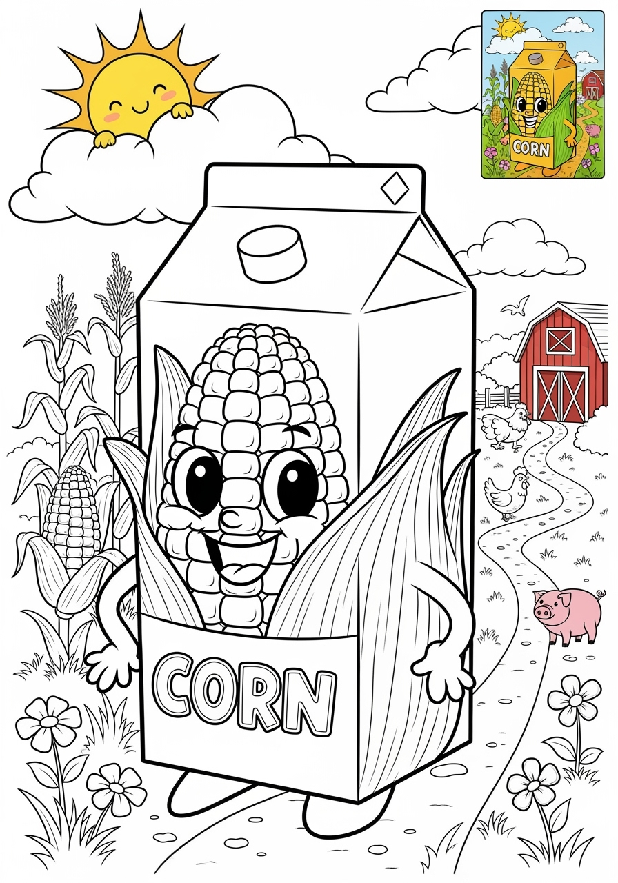 advanced food and treats Vegetables corn kids coloring page 0