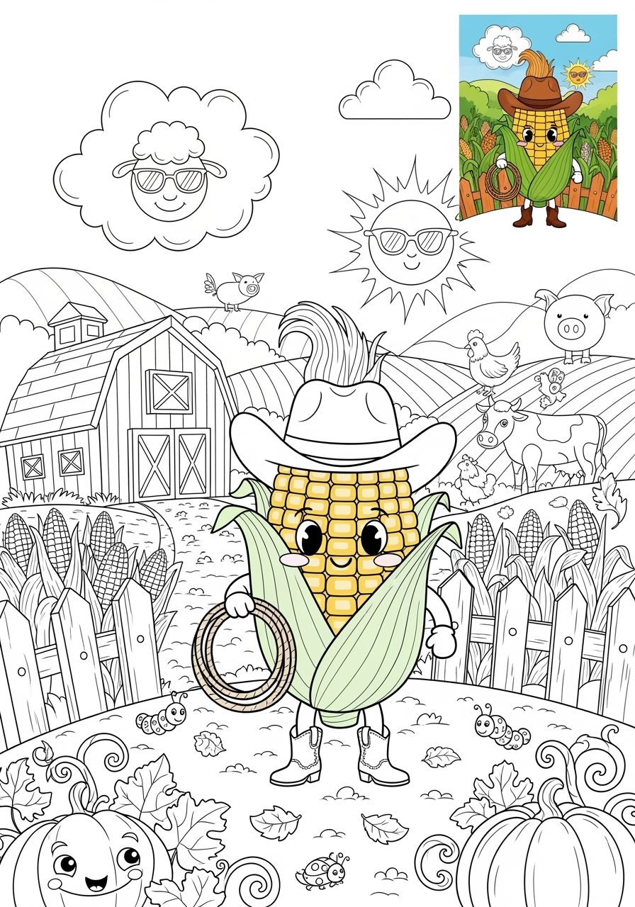 advanced food and treats Vegetables corn kids coloring page 1